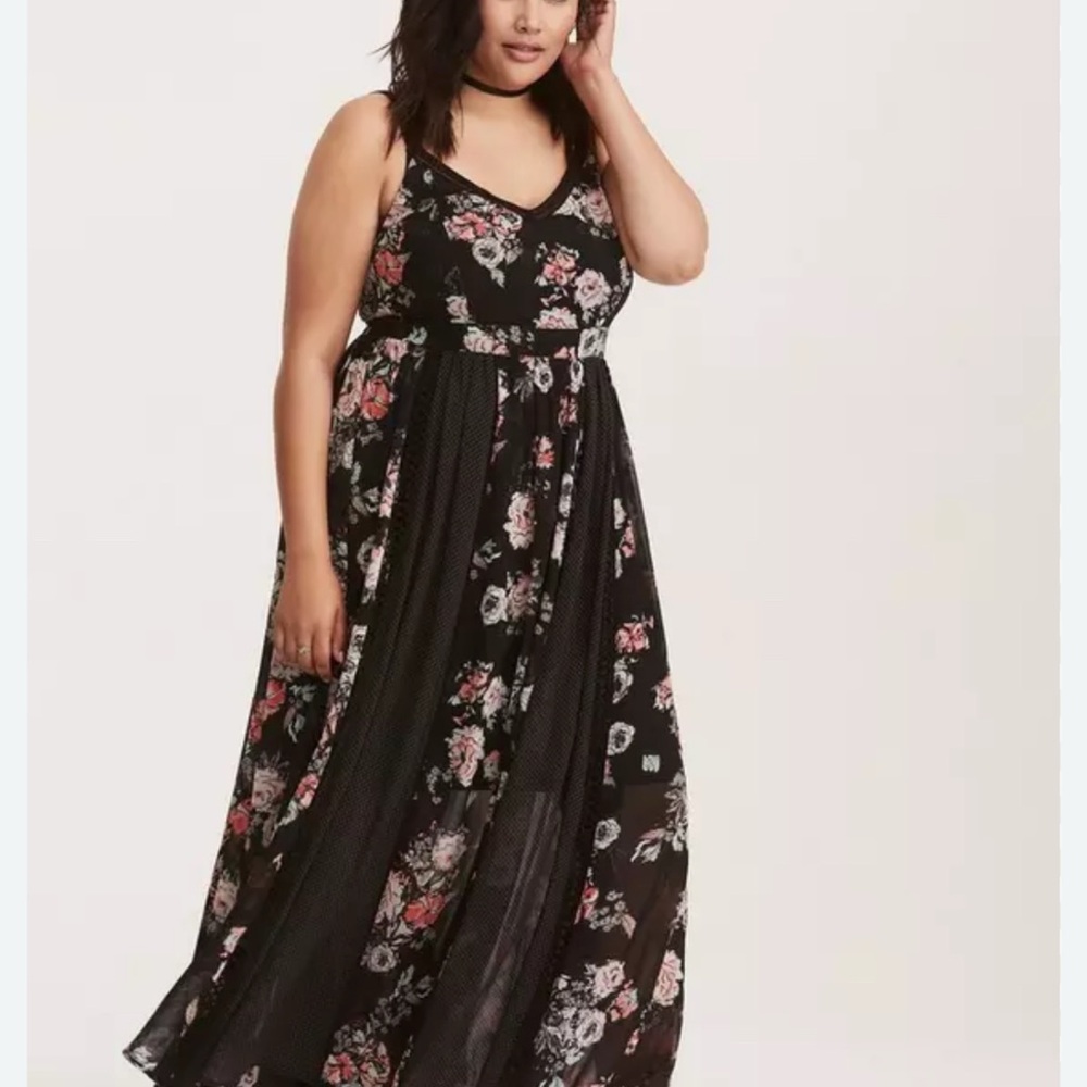 NWT Torrid Black and Pink Floral Maxi Dress